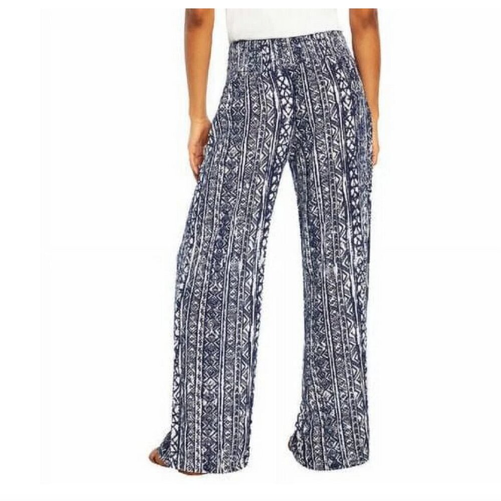 Three Dots Womens Gauze Wide Leg Pants Size S‎ Blue Pull On Smocked Waist Boho